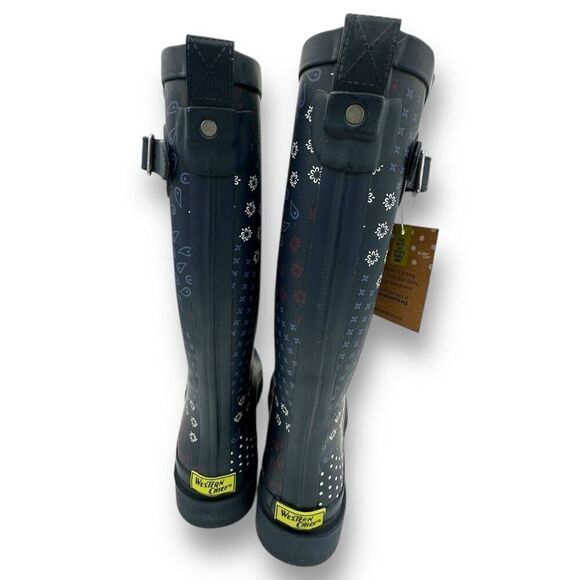 New Western Chief Womens Pretty Pattern Printed Tall Rain Boots Navy Blue Size 6 - Picture 6 of 12